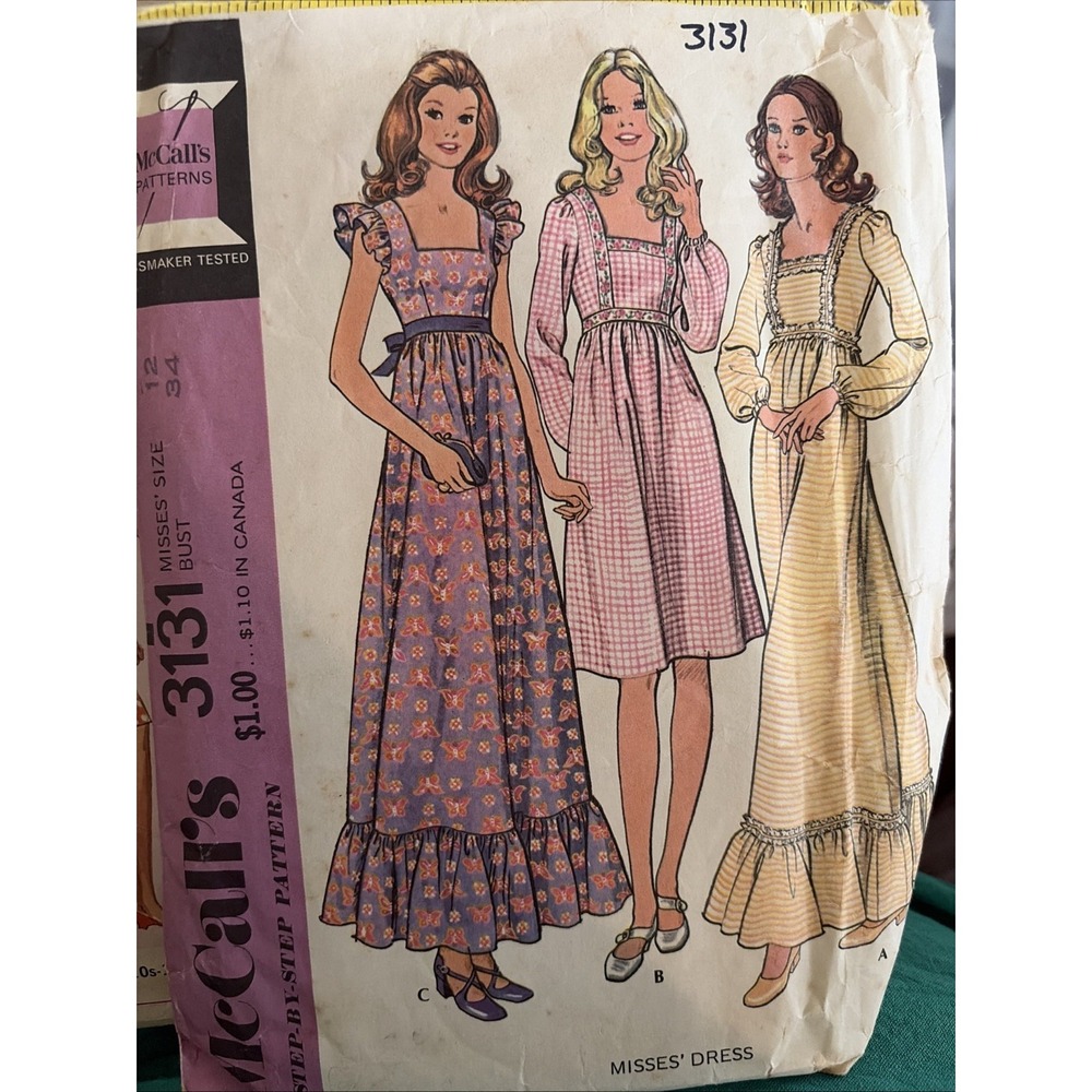 Rare 1972 Vintage McCalls 3131 Cottagecore Dress Sewing Pattern Size 12 Cut